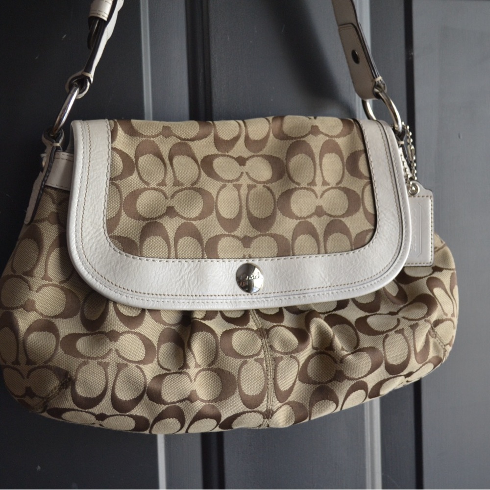 Coach Tan and White Signature Bag